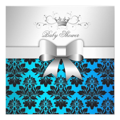 311-Blackberry Tropical Blue Damask | Baby Shower Announcement