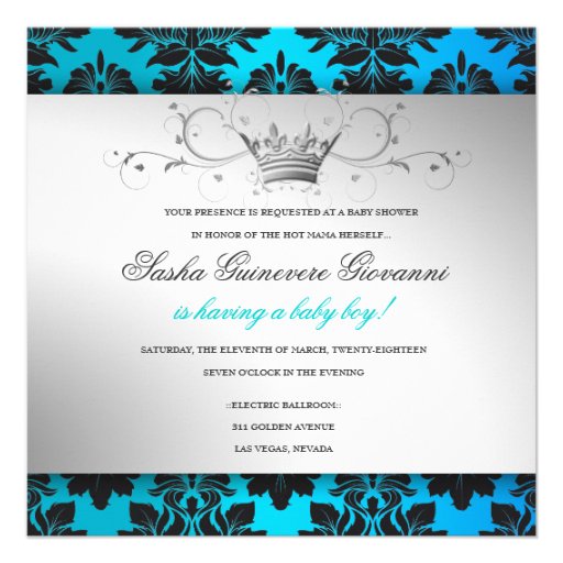311-Blackberry Tropical Blue Damask | Baby Shower Announcement