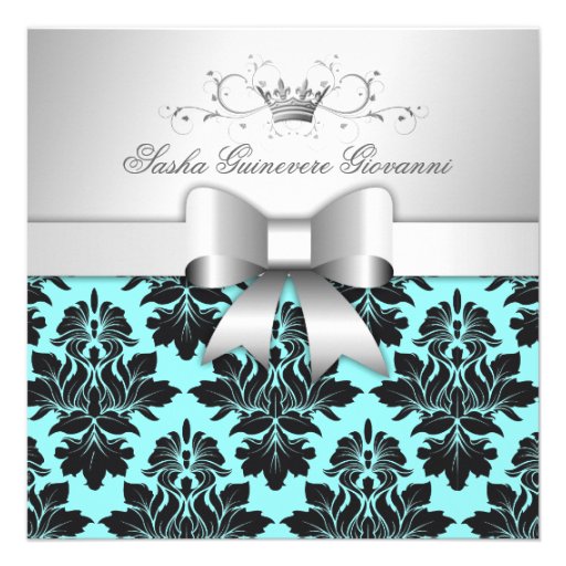 311-Blackberry Turquoise Damask Bow | Sweet 16 Custom Invitation