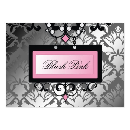 311 Blush Pink Boutique Sign Damask Shimmer Storm Business Cards (front side)