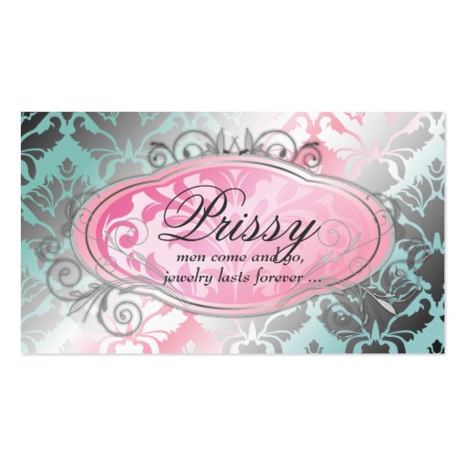 311 Bodacious Damask Shimmer Turq Pink Business Card Template (front side)
