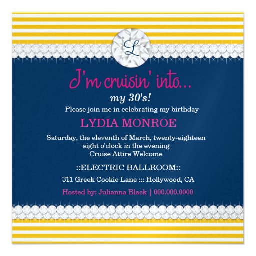 311-Bombshell Silhouette Nautical Blue Pink Swirls Custom Invites