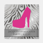 311-Bombshell Silhouette Zebra Hot Pink Heel Refrigerator Magnet
