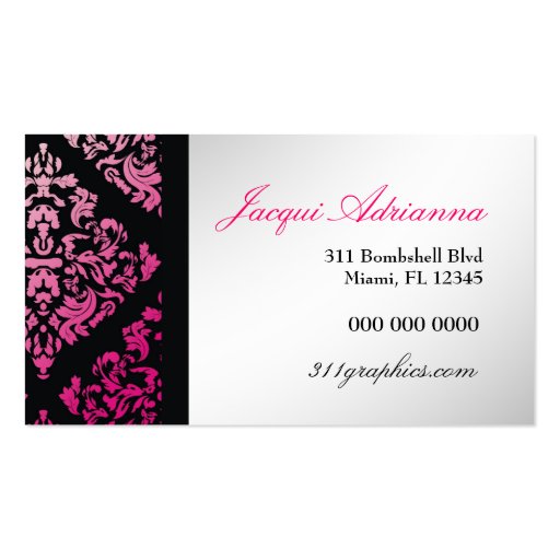 311-Bombshell Silhouette Zebra - Luxuriously Pink Business Card Templates (back side)