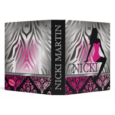 311-Bombshell Silhouette Zebra Square Pink Damask Binders by Jill311