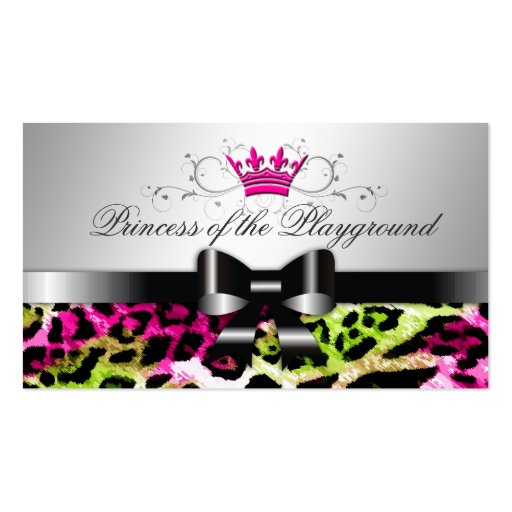 311 Bow-licious Hot Lime Pink Leopard Business Card Templates (front side)