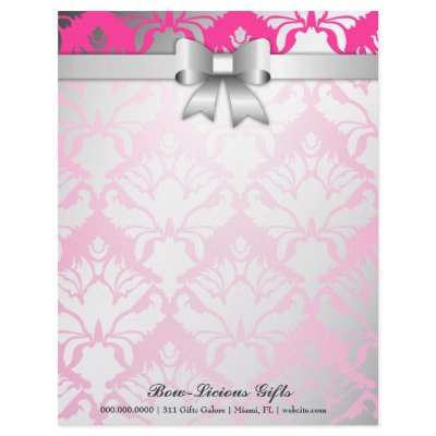 311-Bow-licious Hot Pink Damask Letterhead by Jill311