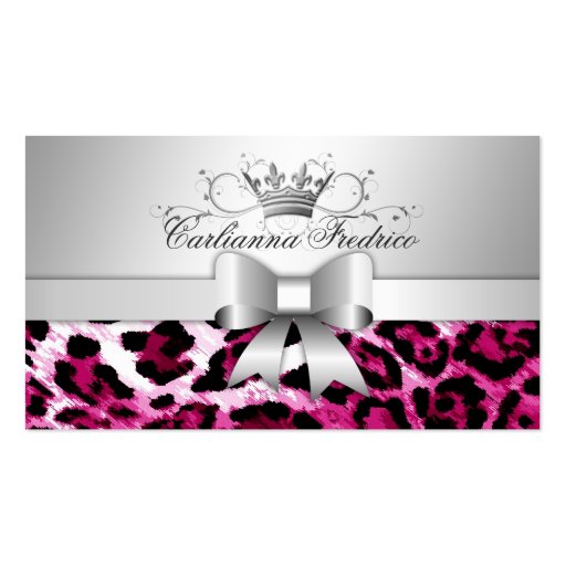 311 Bow-licious Hot Pink Leopard Business Cards (front side)