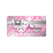 311-Bow-Licious Silver Label Damask Shimmer Pink Custom Address Labels