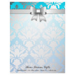 311-Bow-licious Tropical Blue Damask Custom Letterhead