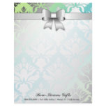 311-Bow-licious Turquoise Lime Damask Customized Letterhead