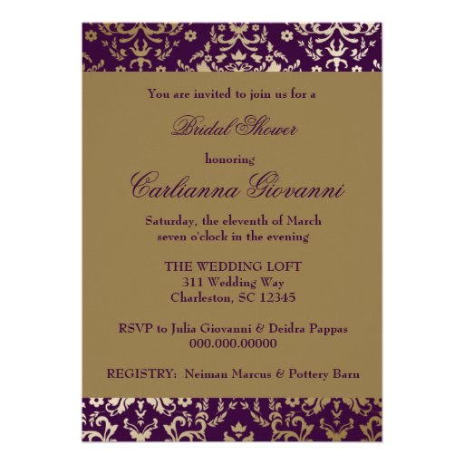311 Bridal Party Eggplant & Gold Personalized Invitations