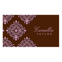 311-Camellia Pink & Brown Damask Business Cards