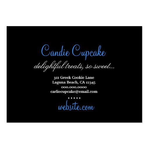 311 Candie the Cupcake Cutie Blue Black Straight Business Cards (back side)