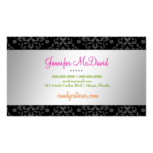 311-Candy Caterer | Black Business Card Template (back side)