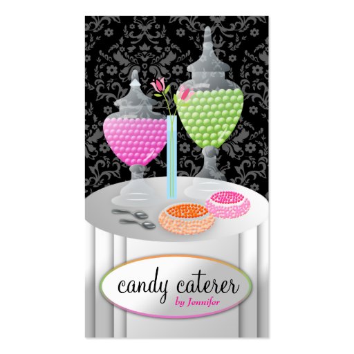 311-Candy Caterer | Black Business Card Template (front side)