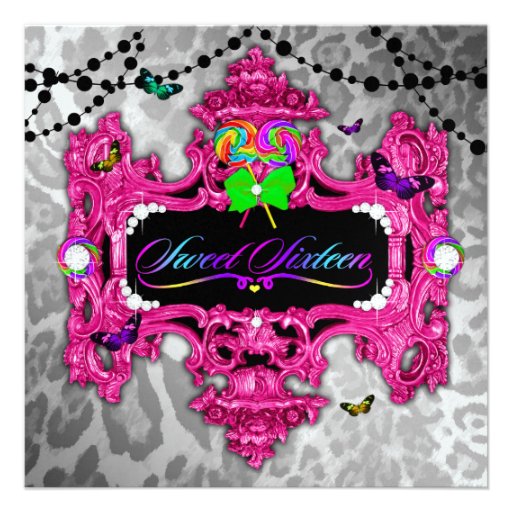 311 Candy Wonderland Pink Leopard Metallic Personalized Invitation