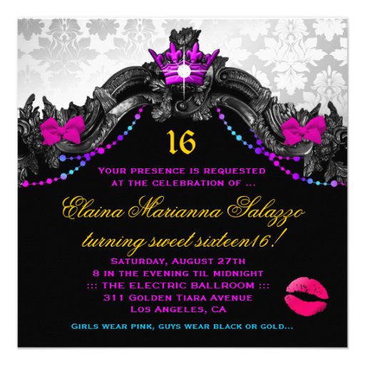 311 Candy Wonderland Sweet 16 White Damask Custom Invitation
