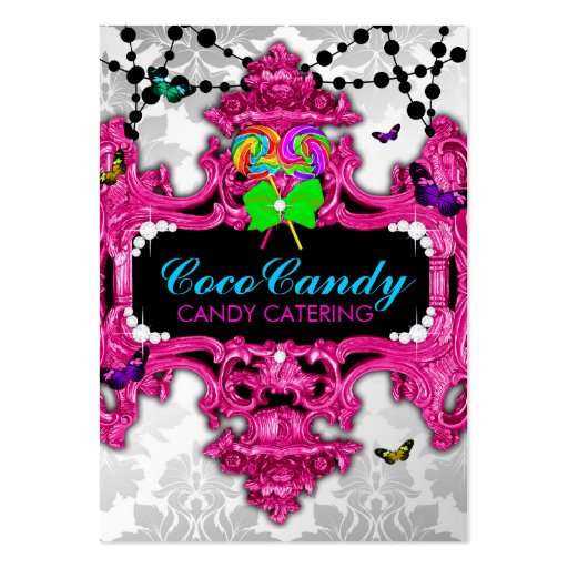 311 Candy Wonderland White Damask Business Card Templates (front side)
