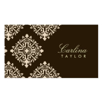 311-Carlina Cream & Brown Damask Business Card Template