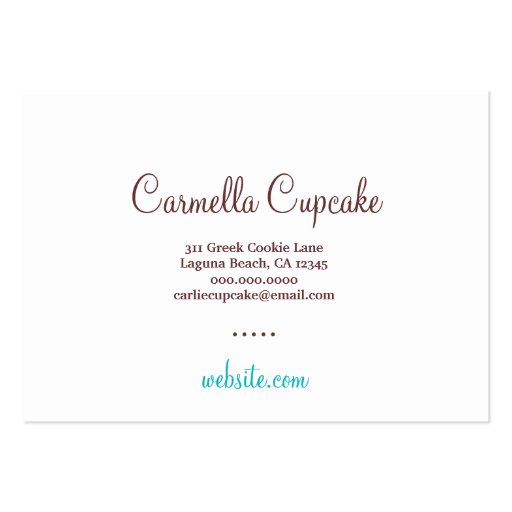 311 Carmella the Cupcake Cutie Gift Box Blue Business Card Template (back side)