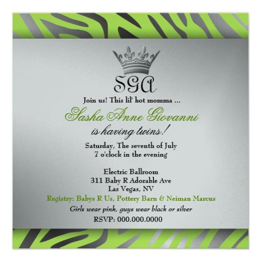 311-C'est Luxueux | Hot Momma Lime Zebra  | Baby Invitation