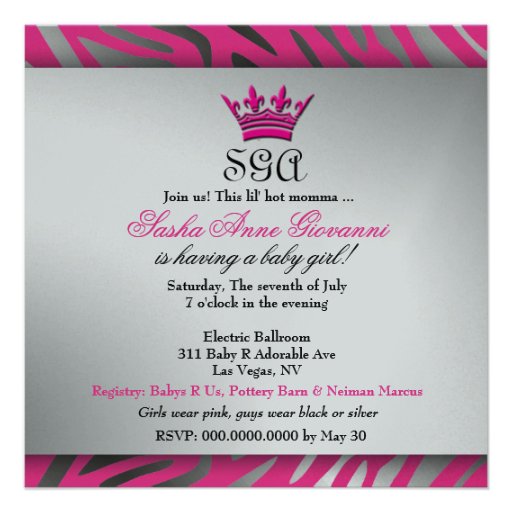 311-C'est Luxueux | Hot Momma Pink Zebra  | Baby Personalized Invitations