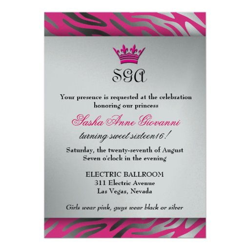311-C'est Luxueux | Hot  Pink Zebra | Sweet 16 Personalized Announcements