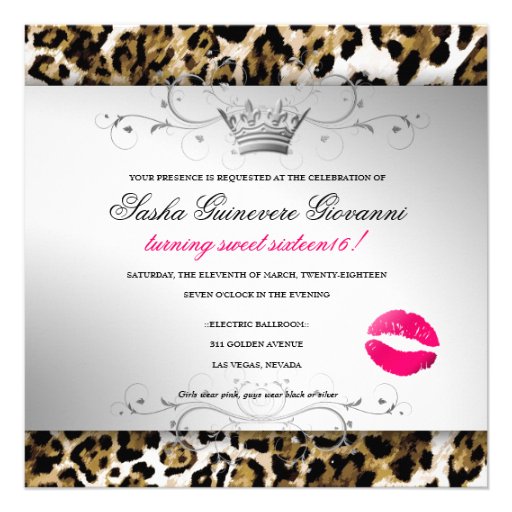 311- Chic Brown Leopard Bow  | Sweet 16 Custom Invites