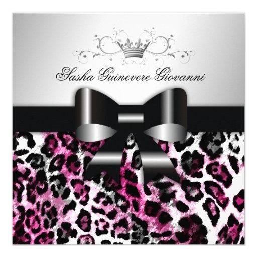 311  Chic Hot Black n Pink Leopard Bow  | Sweet 16 Announcement