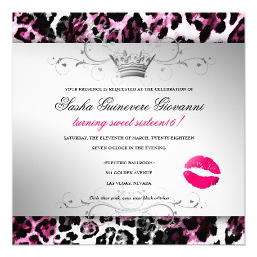 311  Chic Hot Black n Pink Leopard Bow  | Sweet 16 Announcement