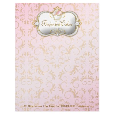 311-Ciao Bella Bejeweled Cakes | Pink Background Letterhead Template by Jill311