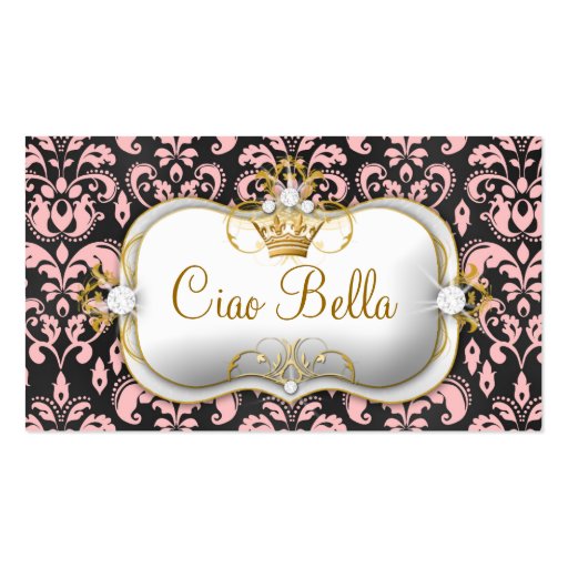 311 Ciao Bella Charcoal Peach Damask Business Card (front side)
