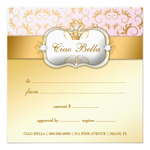 311-Ciao Bella Golden Divine Pink Gift Certificate Invite