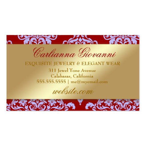 311 Ciao Bella & Lovey Dovey Damask Red Purple Business Card Template (back side)
