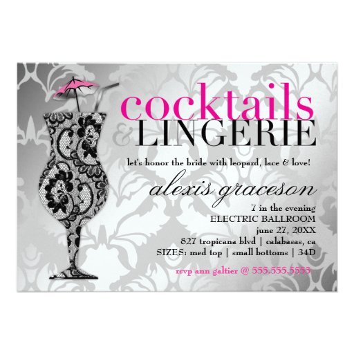 311 Cocktails & Lingerie Lace Metallic Personalized Invite (front side)
