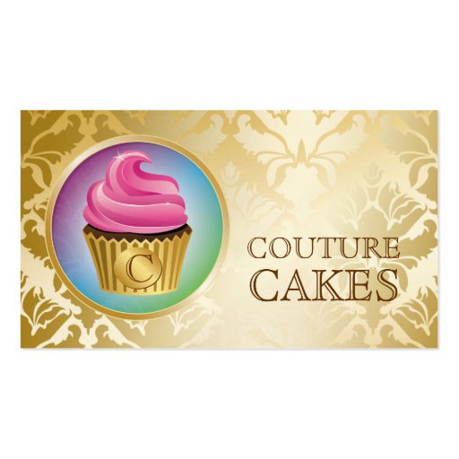 311 Couture Cakes Golden Damask Shimmer Business Card Templates (front side)