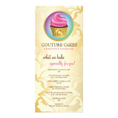 311 Couture Cakes Golden Damask Shimmer Rack Card Design by Jill311