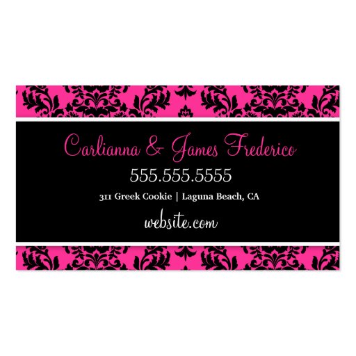 311 Cream Puff & Love Black Hot Pink Damask Business Card (back side)