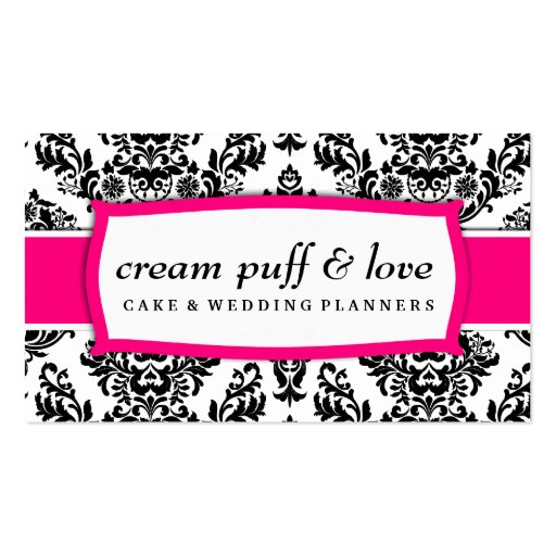 311 Cream Puff & Love Strawberry Damask Business Card Template (front side)