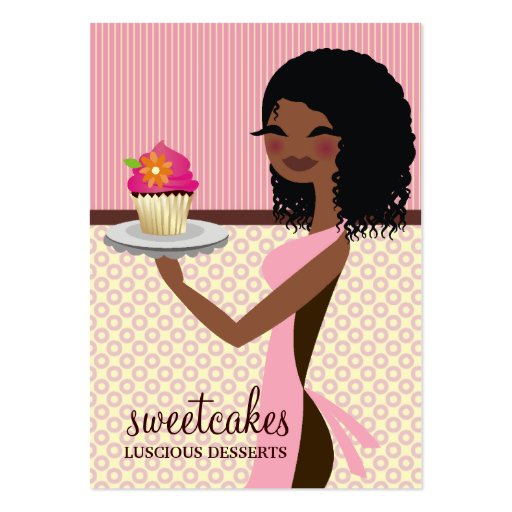 311 Cupcake Cutie African American Pink Business Card Templates (front side)