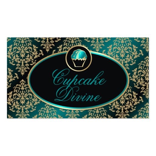 311 Cupcake Divine Black Teal Business Card Templates (front side)