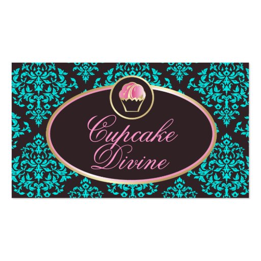 311 Cupcake Divine Solid Aqua Damask Business Card (front side)