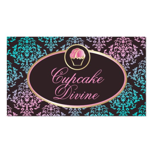 311 Cupcake Divine Solid Aqua Pink Damask Business Cards