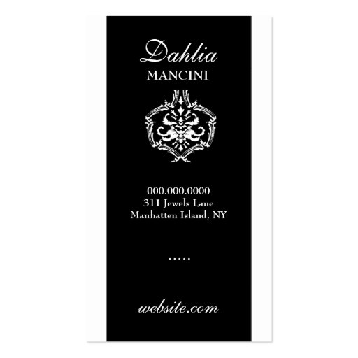 311-Dahlia Damask Monogram Black White Business Card (back side)