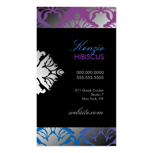 311 Damask Shimmer Blue Bliss Business Card Template (back side)