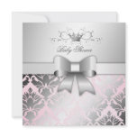 311-Damask Shimmer Bow Precious Pink Baby Shower Personalized Invitation