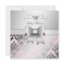 311-Damask Shimmer Bow Precious Pink Baby Shower Personalized Invitation