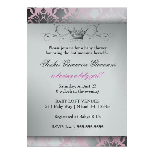 311 Damask Shimmer Bow Precious Pink Baby Shower Custom Invite