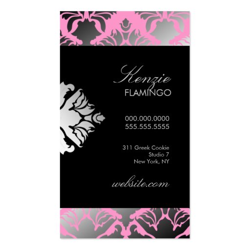 311 Damask Shimmer Flamingo Business Card Templates (back side)